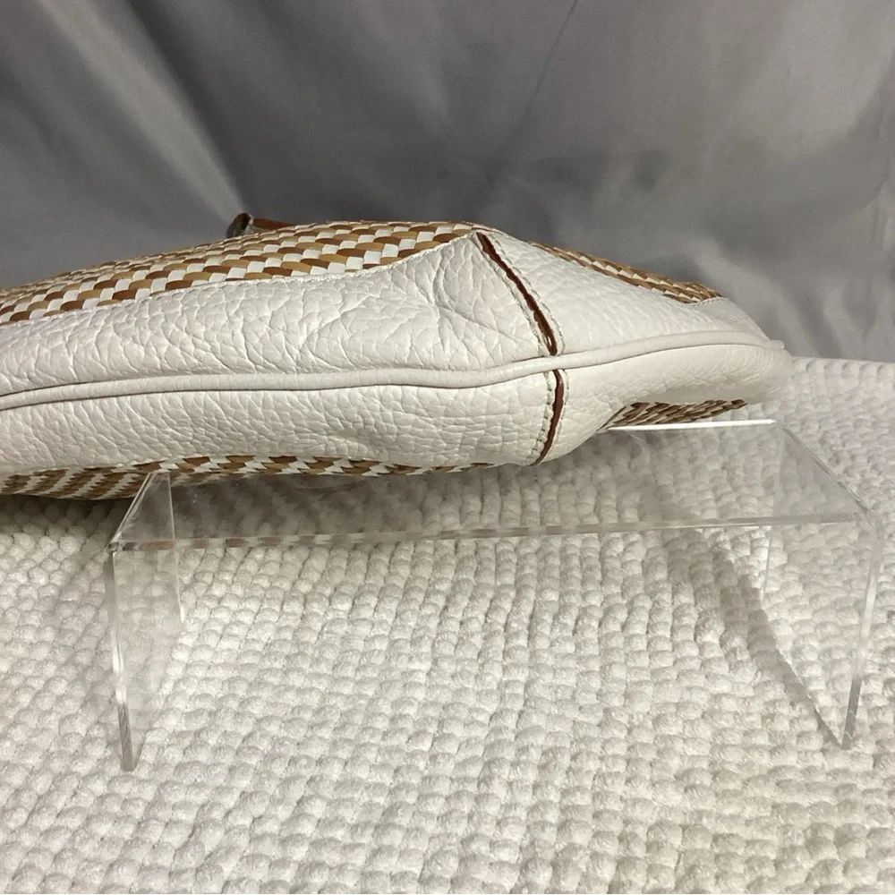 Michael Kors White Tan Woven Leather Hobo Shoulder Bag